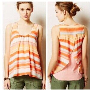 Anthropologie Meadow Rue Merlon Striped Tank in Orange S NWOT
